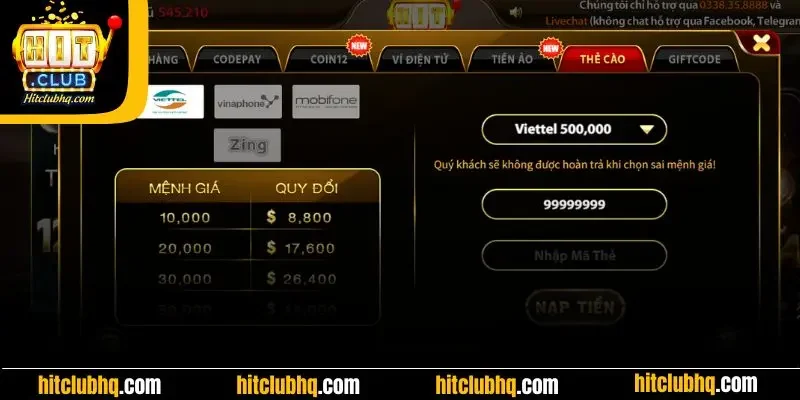phương thức nạp tiền bằng thẻ cào điện thoại