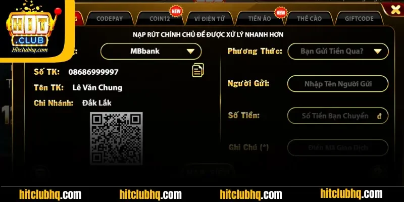 nạp tiền qua ngân hàng tại hitclub